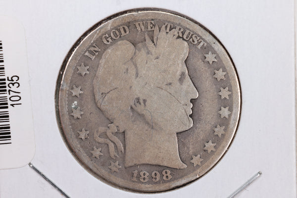 1898-O Barber Silver Half Dollar., About Good., Circulated Coin., Store #HR008