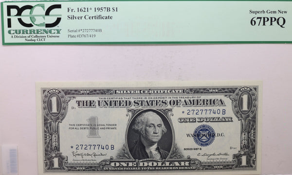 1957B $1, Silver Certificate, *Star Note*, PCGS CU-67 PPQ, Store SALE#GSSC032.