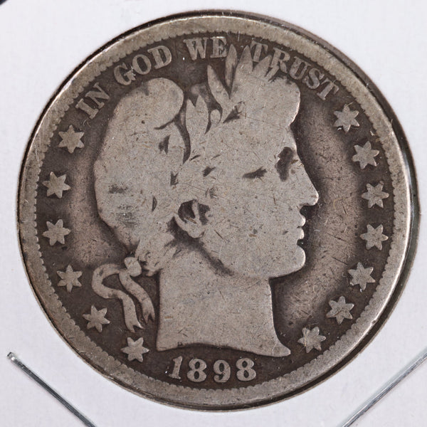 1898-O Barber Silver Half Dollar., Very Good., Circulated Coin., Store #HR013