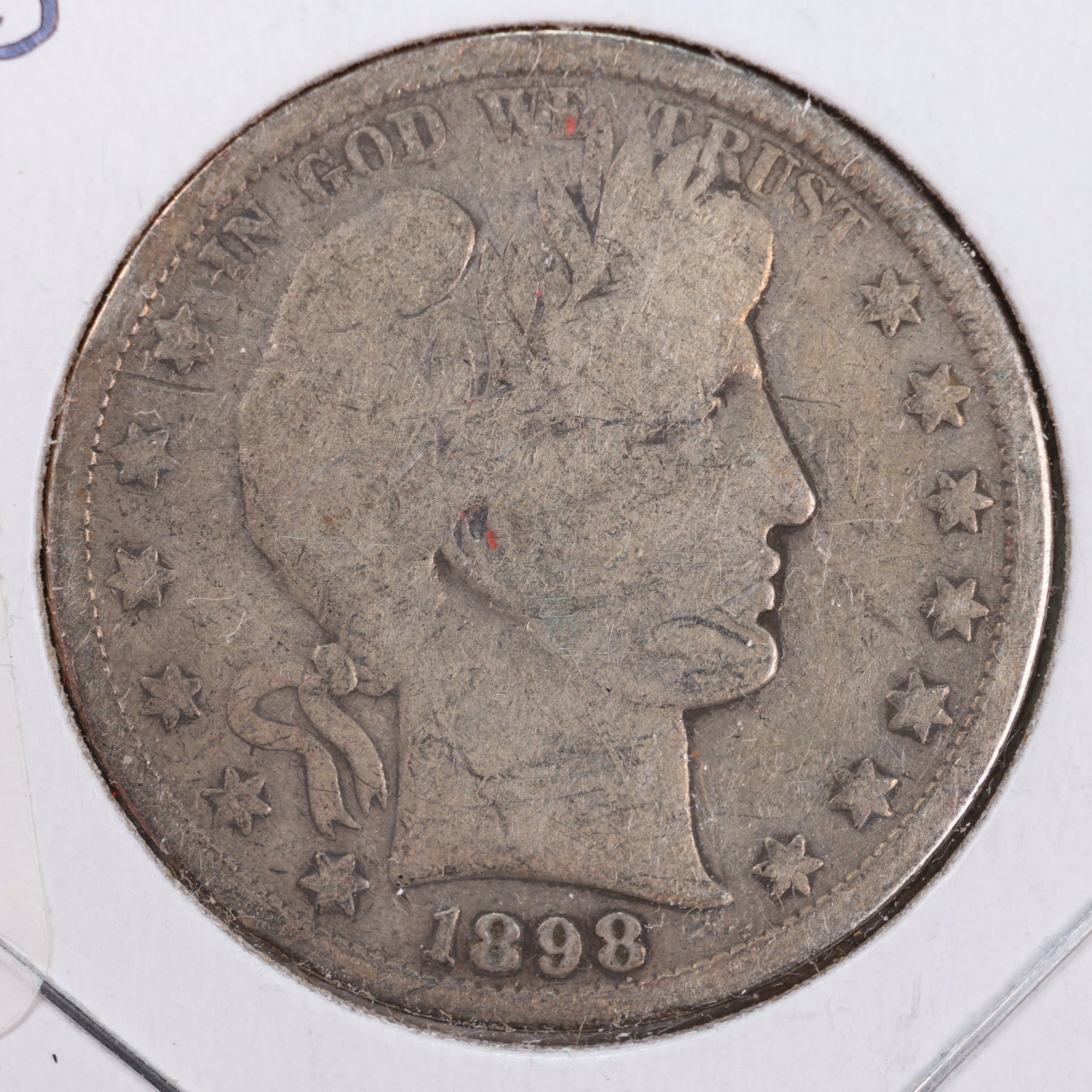 1898-S Barber Silver Half Dollar, Very Good Circulated Coin, Store #HR014