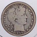1899 Barber Silver Half Dollar., Very Good., Circulated Coin., Store