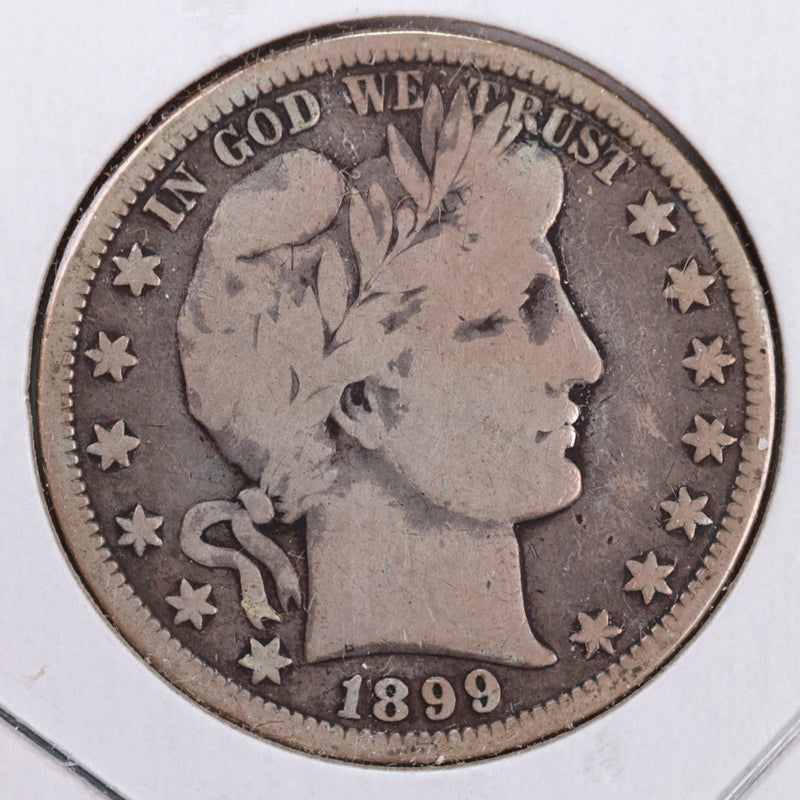 1899-O Barber Silver Half Dollar., Very Good Plus., Circulated Coin., Store