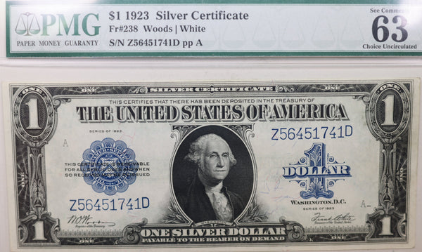 1923 $1, Silver Certificate, 'Horse Blanket, PMG CU-63 EPQ, Store #GSSC034