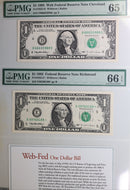 1995 $1, Web Federal Reserve, 2 Note Graded Deal! PMG CU-65/66, Store