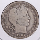 1901 Barber Silver Half Dollar, Very Good Circulated Coin, Store