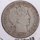 1901 Barber Silver Half Dollar, Good Circulated Coin, Store