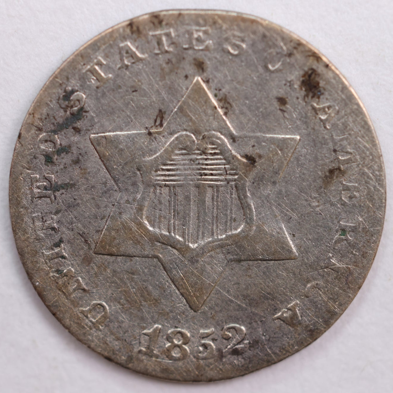 1852 Three Cent Silver, Very Good Circulated Coin, Store #3C0010