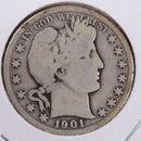 1901 Barber Silver Half Dollar, Good Circulated Coin, Store