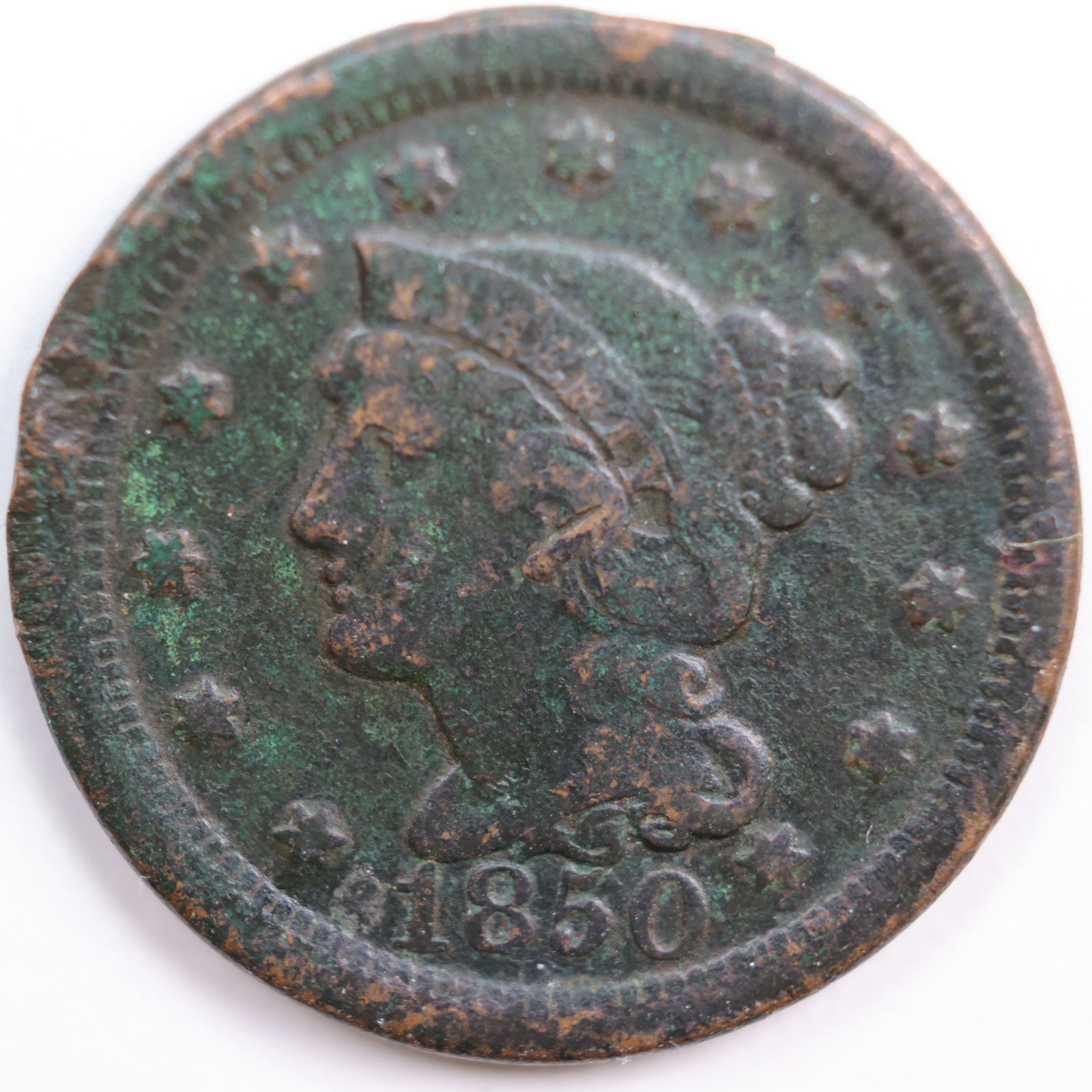 1850 Braided Hair Large Cent, Very Good Circulated Coin, Store #CT0546