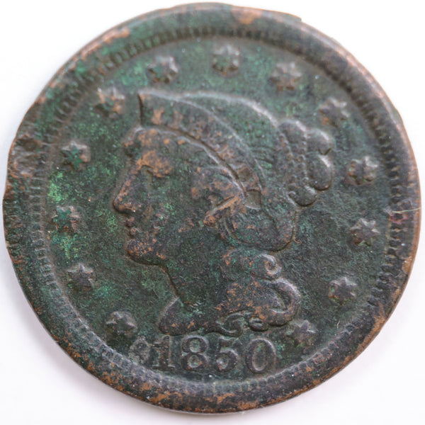 1850 Braided Hair Large Cent, Very Good Circulated Coin, Store #CT0546