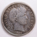 1914 Barber Silver Dime, Very Good+ Circulated Coin, Store