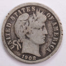 1908 Barber Silver Dime, Very Good Circulated Coin, Store