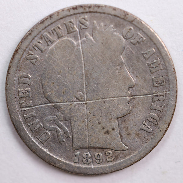 1892-S Barber Silver Dime, Very Good Circulated Coin, Store #DE0523