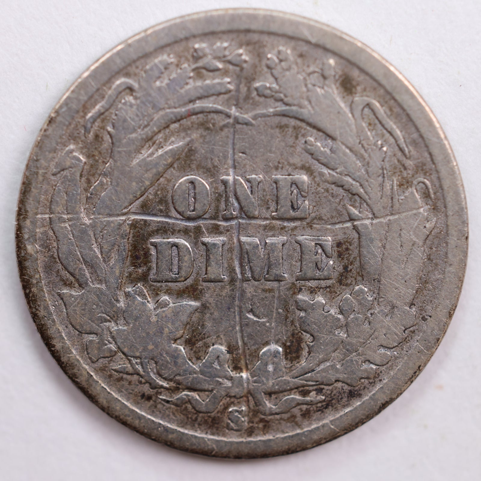 1892-S Barber Silver Dime, Very Good Circulated Coin, Store #DE0523
