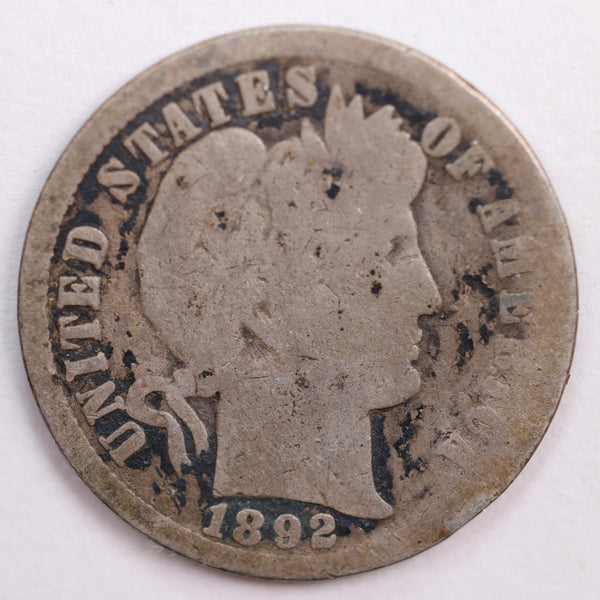 1892-O Barber Silver Dime, Good Circulated Coin, Store #DE0522