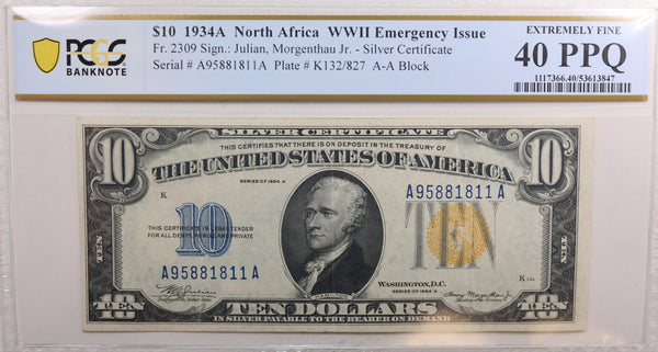 1934A $10, Silver Certificate., "North Africa"., PCGS XF-40, PPQ, Store #SSC004.