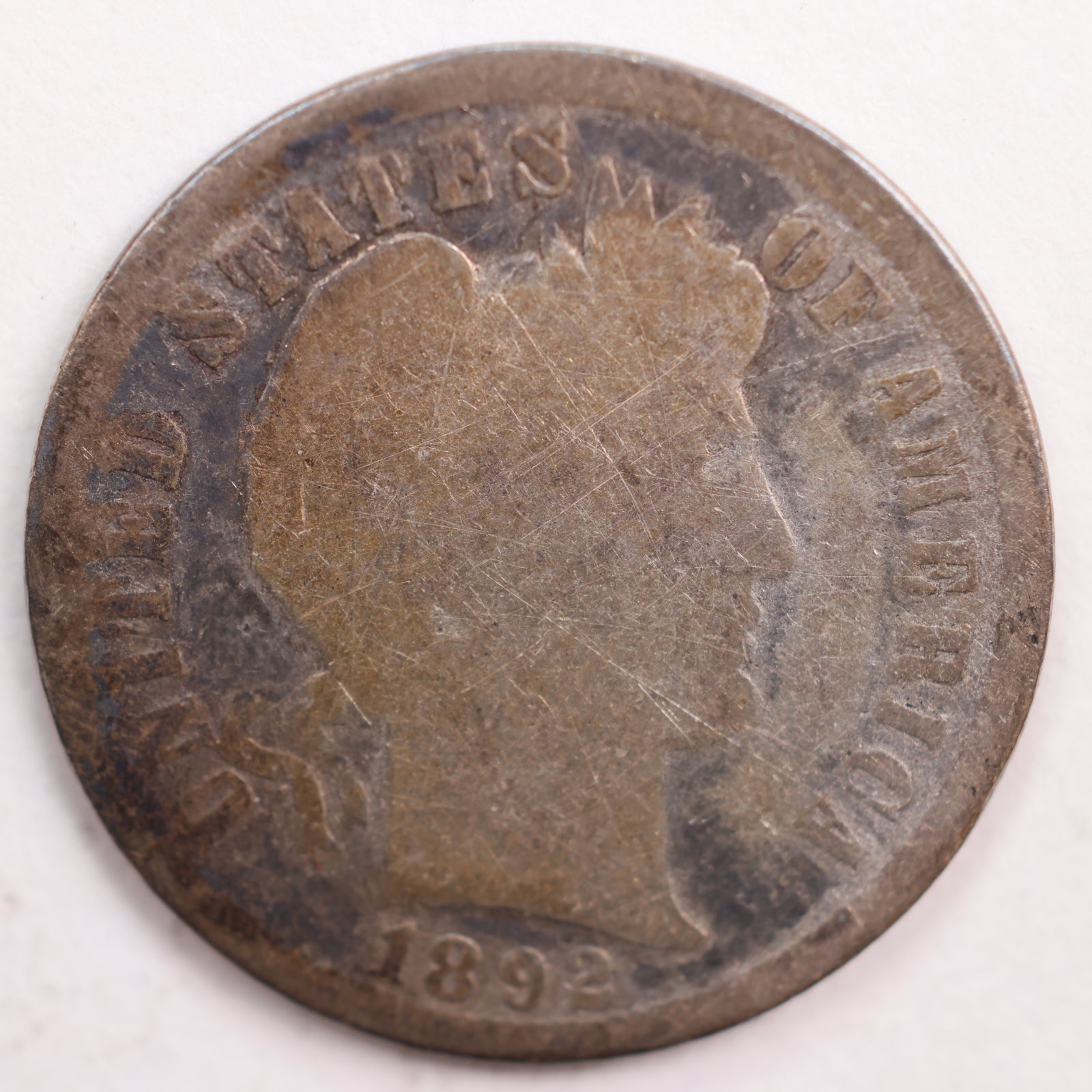 1892 Barber Silver Dime, Abt Good Circulated Coin, Store #DE0521