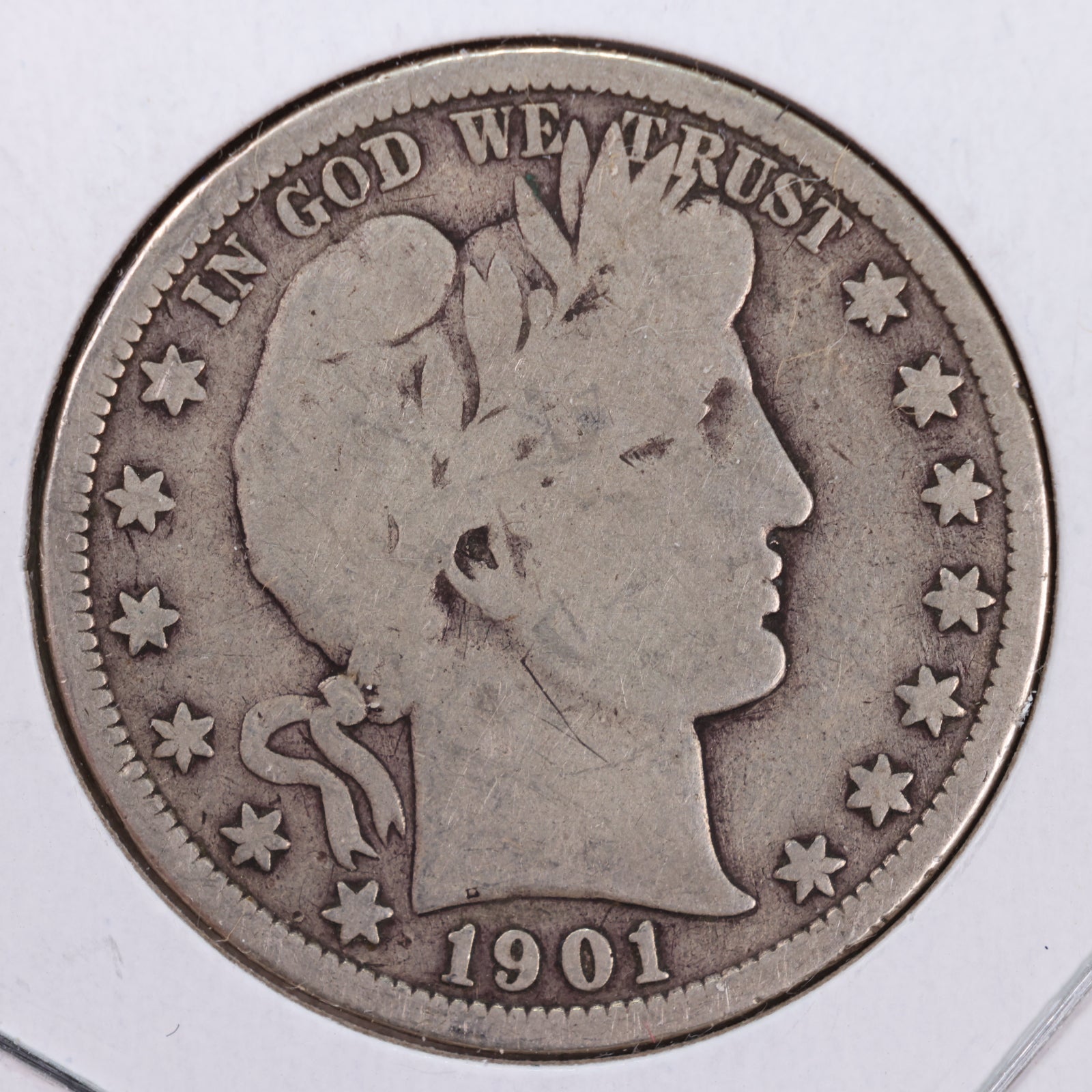 1901-S Barber Silver Half Dollar, Very Good Circulated Coin, Store #HR050