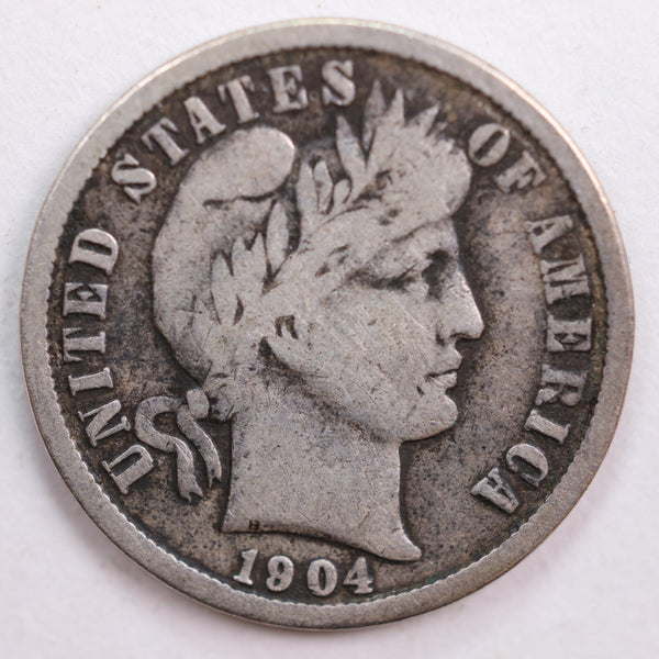 1904 Barber Silver Dime, Fine Circulated Coin, Store #DE0520