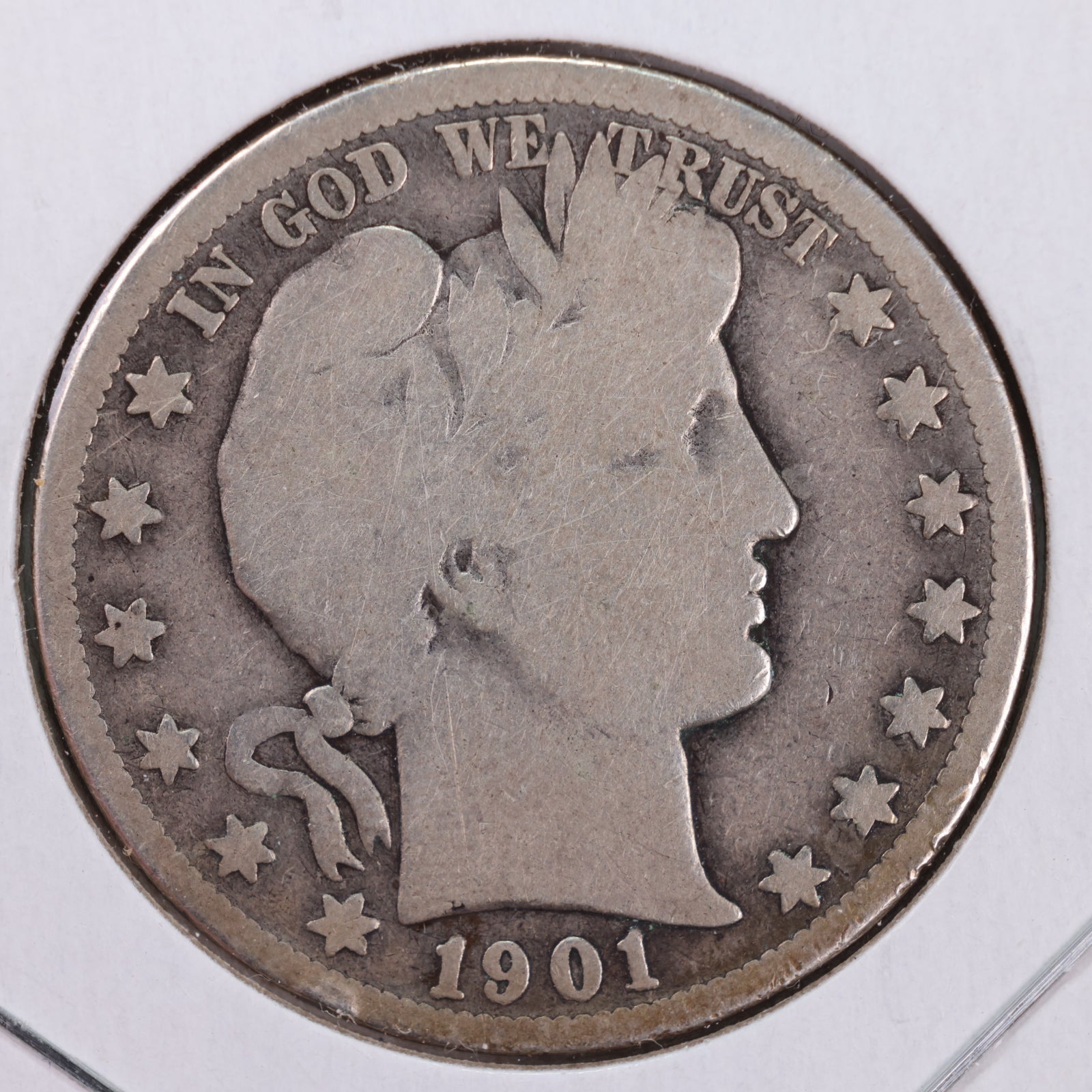 1901-S Barber Silver Half Dollar, Very Good Circulated Coin, Store #HR051