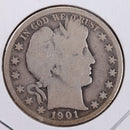 1901-S Barber Silver Half Dollar, Very Good Circulated Coin, Store