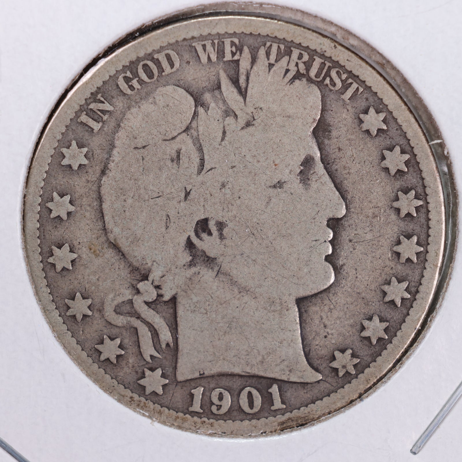 1901-S Barber Silver Half Dollar, Good Circulated Coin, Store #HR055