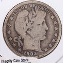 1902 Barber Silver Half Dollar., Very Good., Circulated Coin., Store