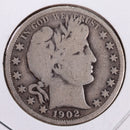 1902 Barber Silver Half Dollar., Very Good., Circulated Coin., Store