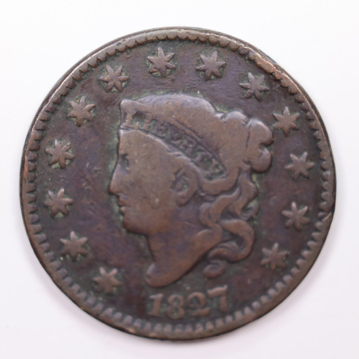 1827 Coronet Head Large Cent, Very Good Circulated Coin, Store #CT024.