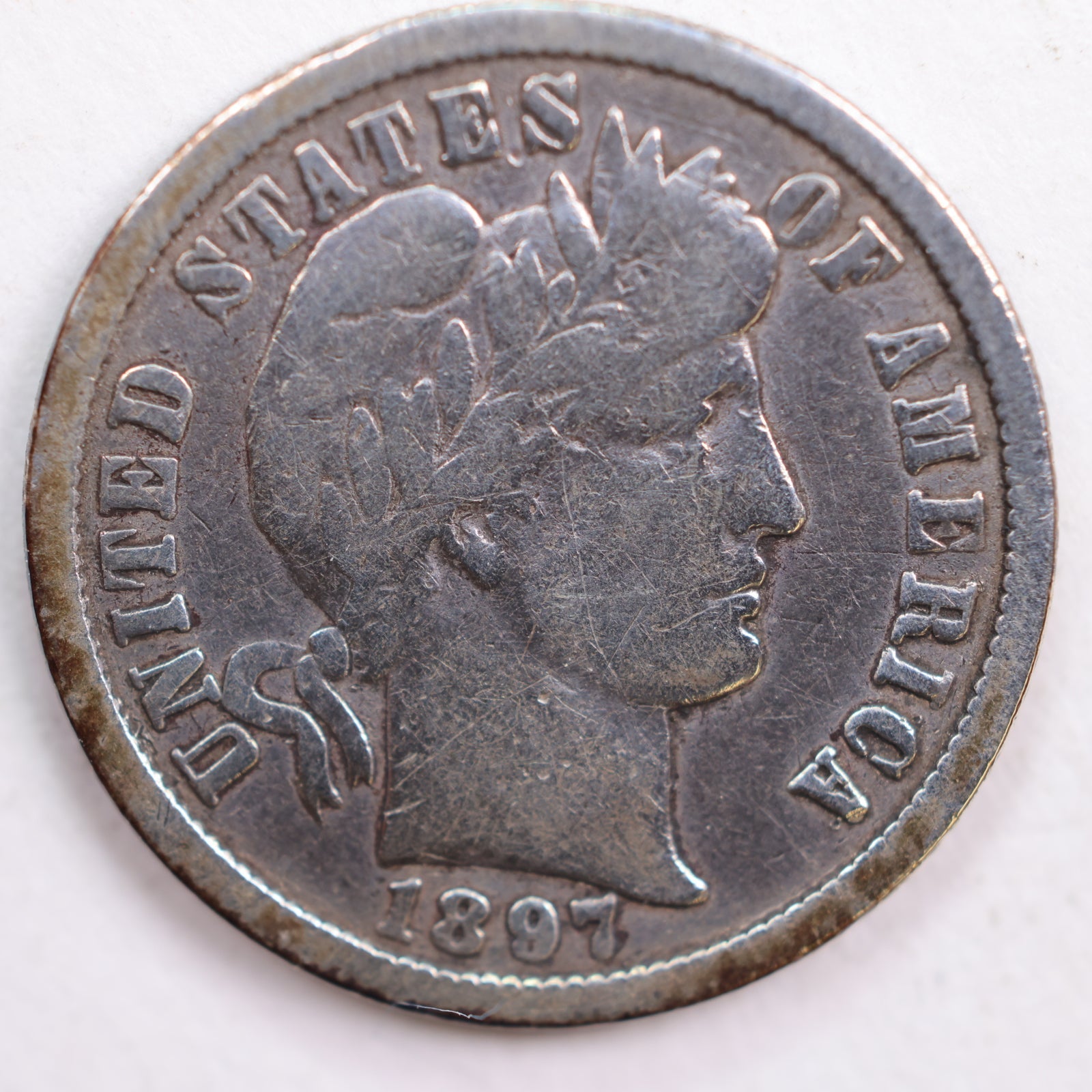 1897-O Barber Silver Dime, Very Good+ Circulated Coin, Store #DE0506
