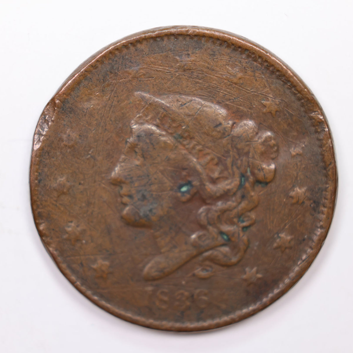 1836 Coronet Head Large Cent, Fine Detailed Circulated Coin, Store #CT025.