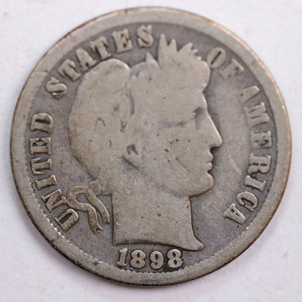 1898-O Barber Silver Dime, Very Good Circulated Coin, Store #DE0505