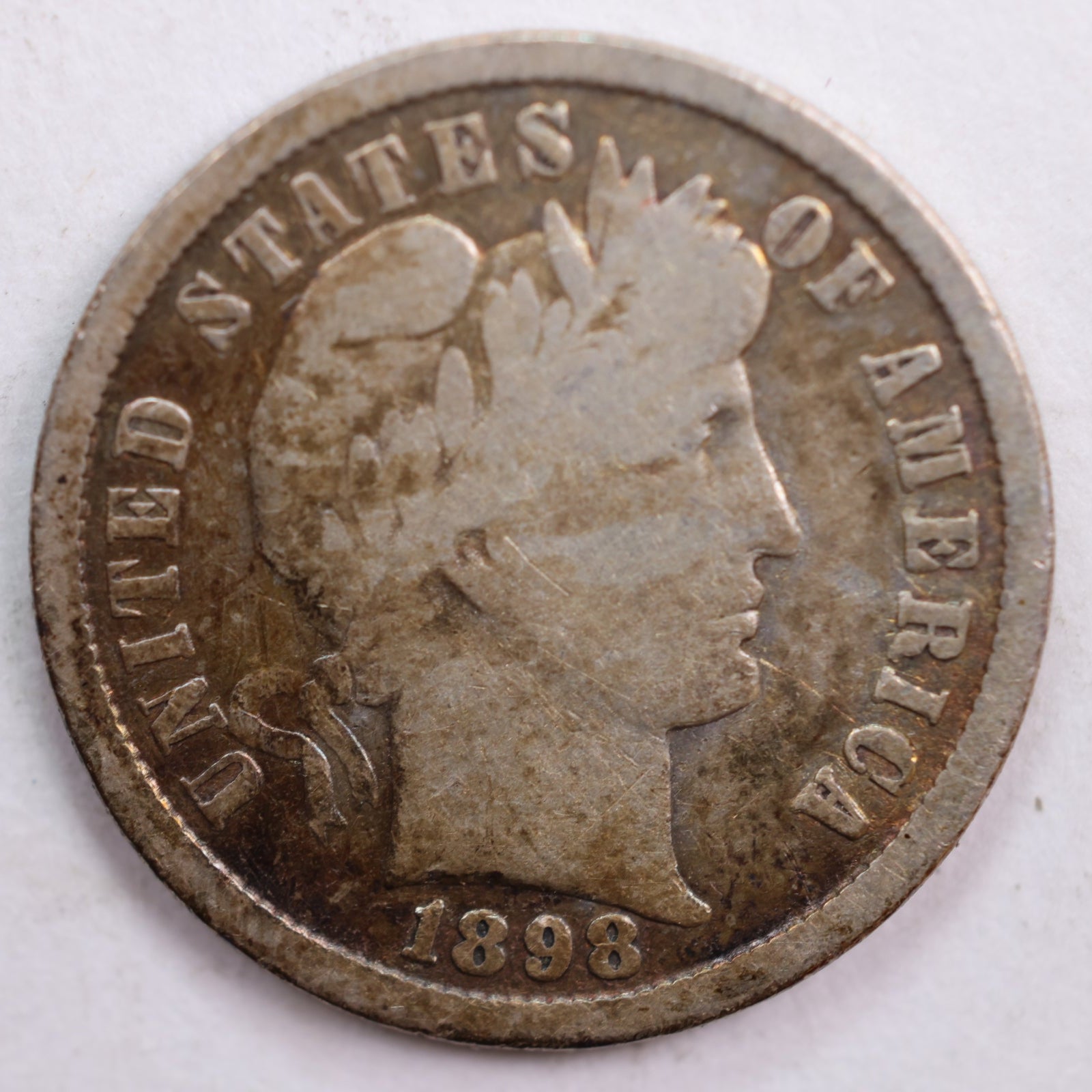 1898-S Barber Silver Dime, Very Good Circulated Coin, Store #DE0504