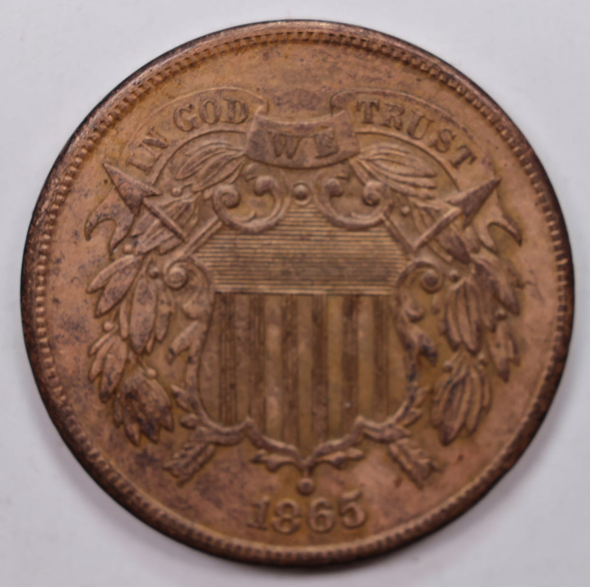 1865 Two-Cent Piece, Extra Fine Plus Detailed Circulated Coin, Store #2C011.