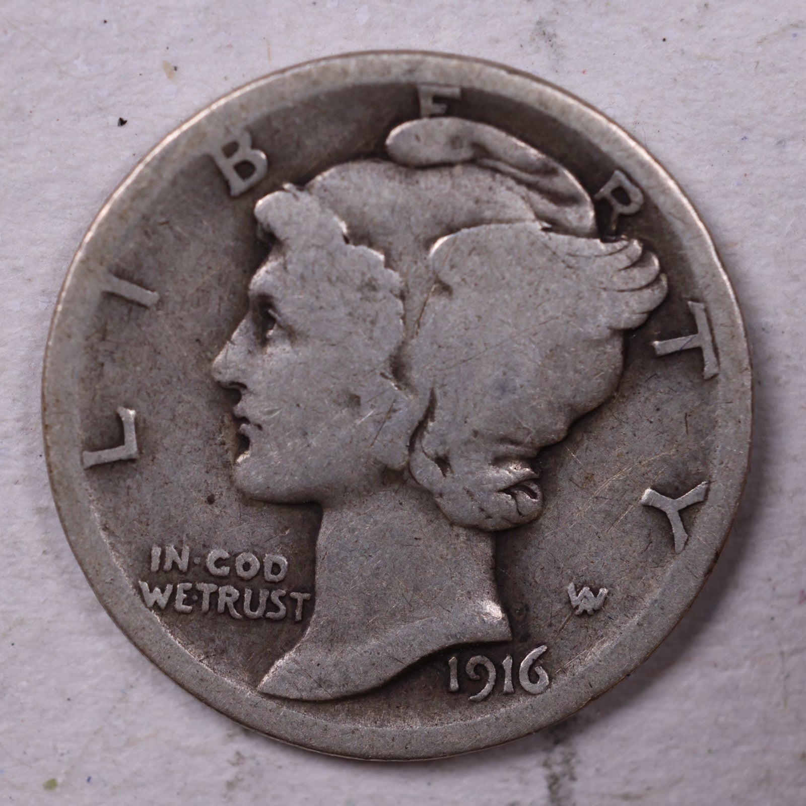 1916 Mercury Dime, Very Good Circulated Coin, Store #19693