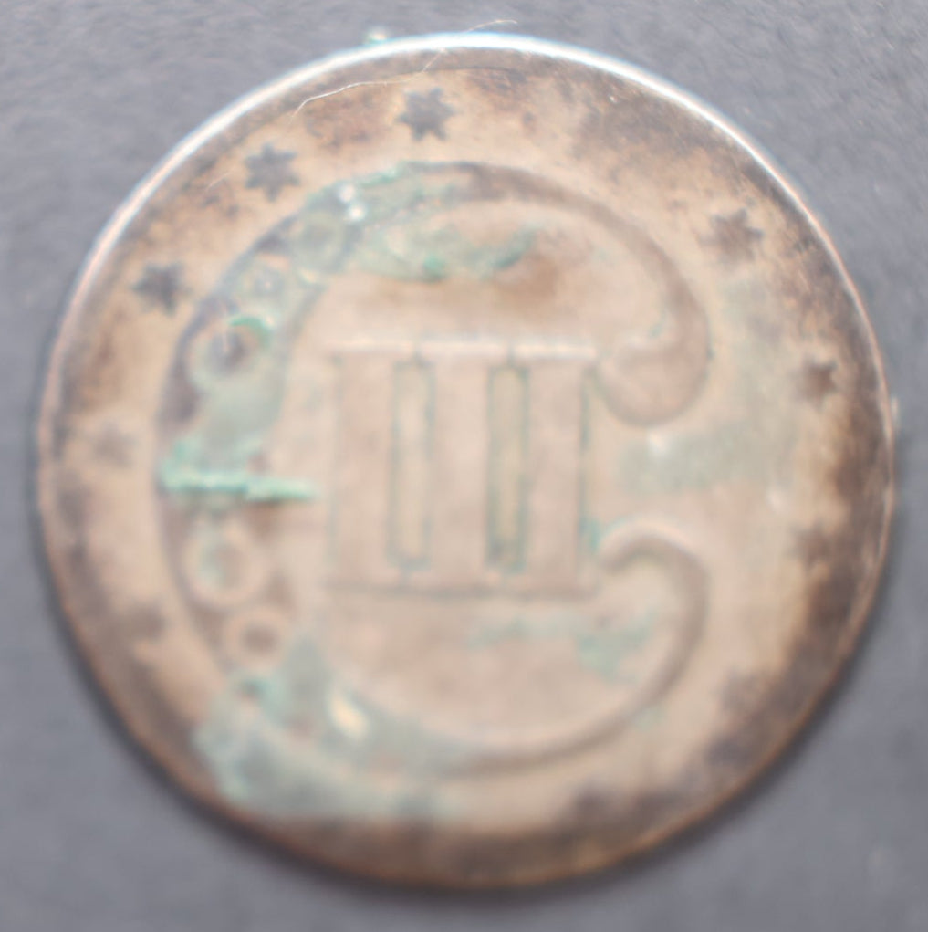 1853 3 Cent Silver., Very Good Circulated Coin. Store #3CS001.