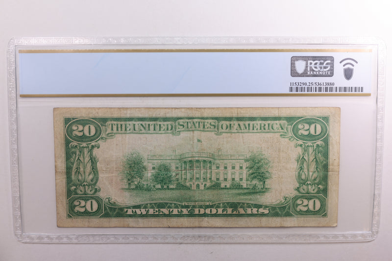 1929 $20 National Bank Note, Zanesville, Ohio. CH# 164, PCGS VF-25. Store #NBN007.
