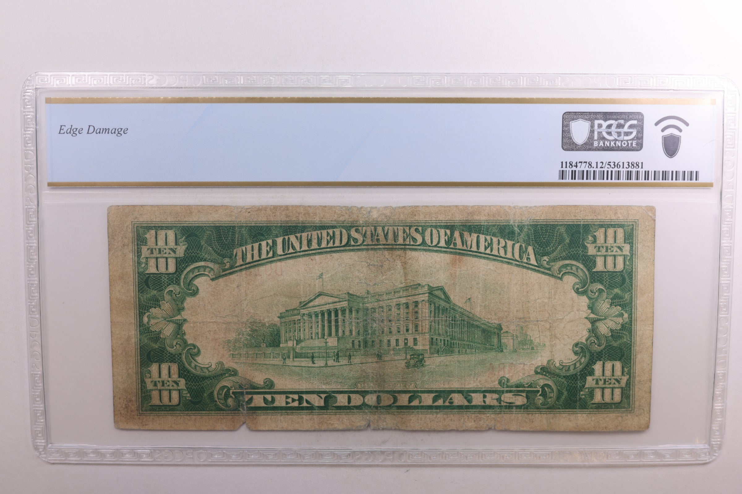 1929 $10 National Bank Note, Charlottesville, VA, CH #2594, PCGSF-12. Store #NBN008.