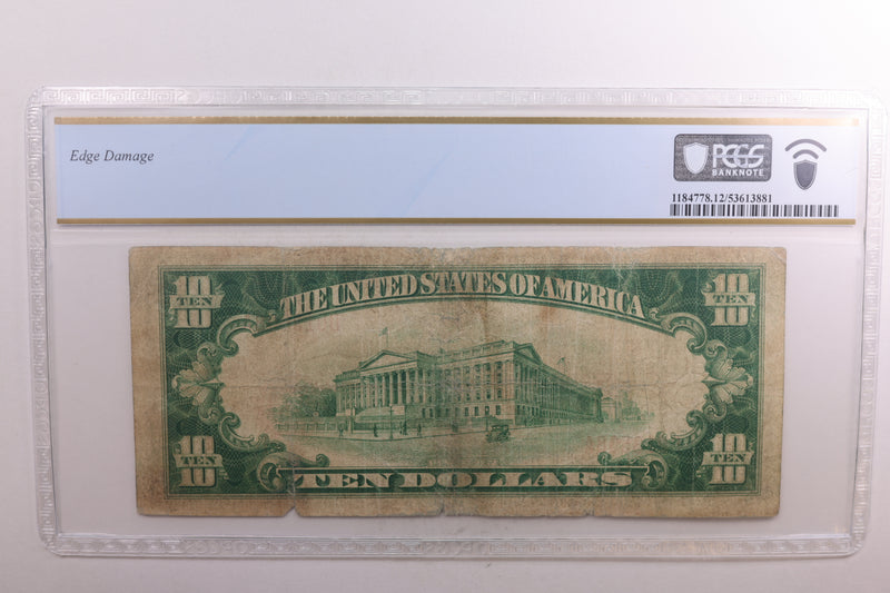 1929 $10 National Bank Note, Charlottesville, VA, CH #2594, PCGSF-12. Store #NBN008.