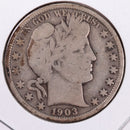 1903 Barber Silver Half Dollar., Very Good., Circulated Coin., Store
