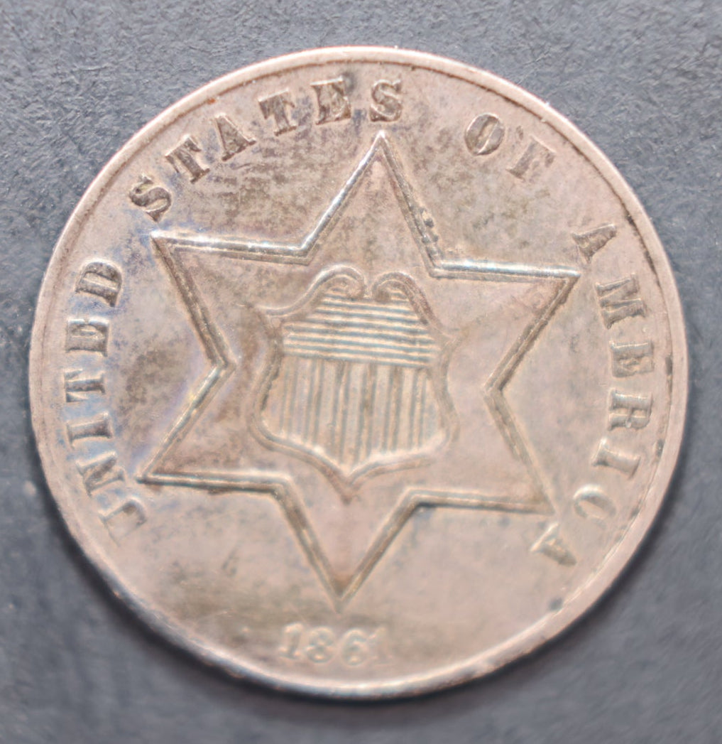 1861 3 Cent Silver., Very Fine Circulated Coin. Store #3CS005.