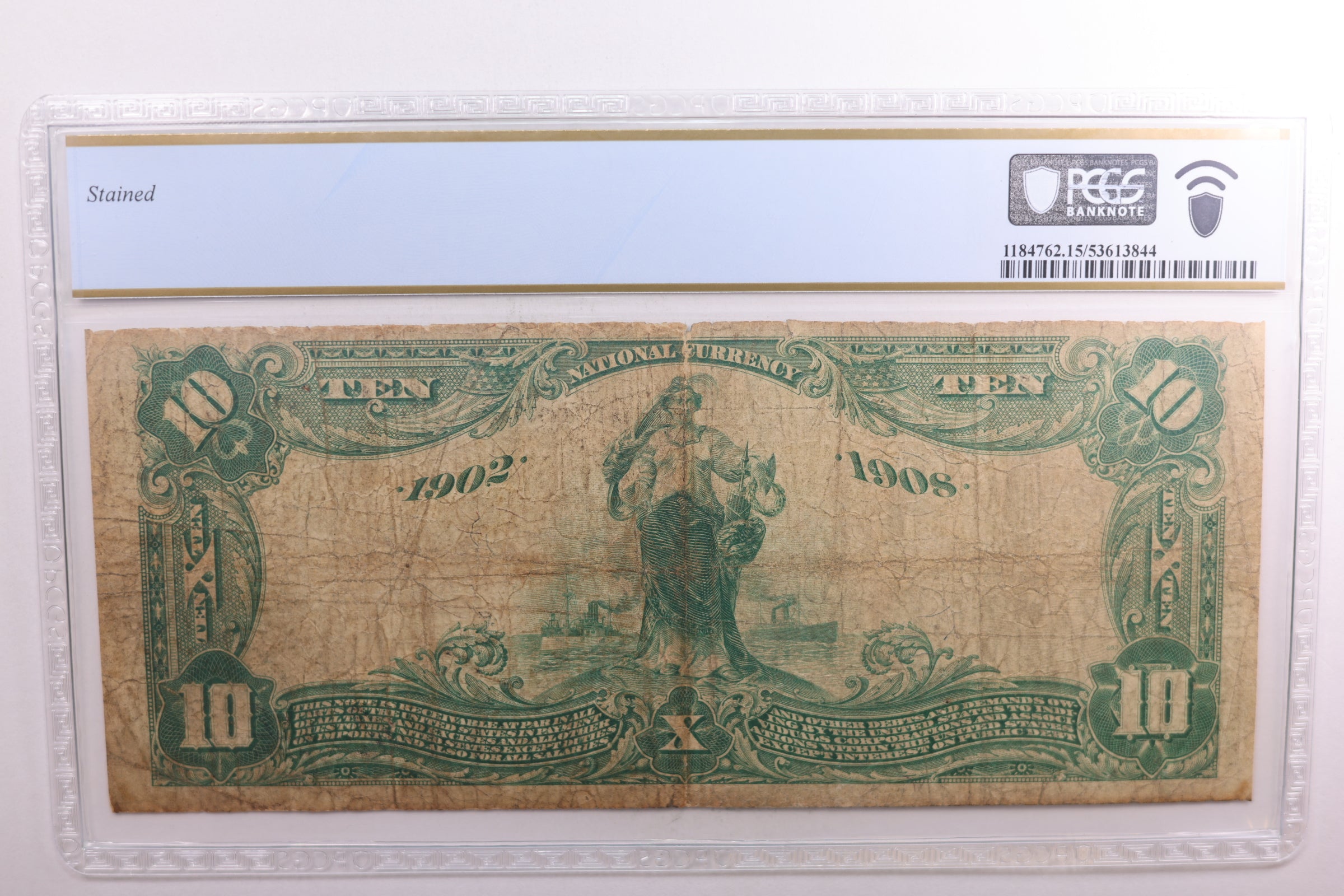 1902 $10, National Bank Note, New London, CT, Ch #666, PCGS F-15. Store #NBN011.