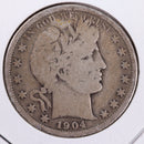 1904 Barber Silver Half Dollar., Very Good +., Circulated Coin., Store