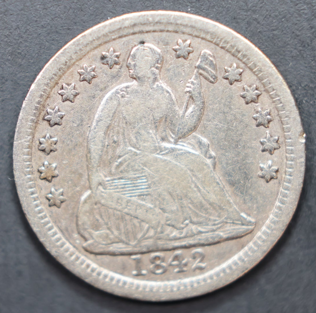 1842 Seated Liberty Half Dime, Very Fine Circulated Coin, Store #HE078.