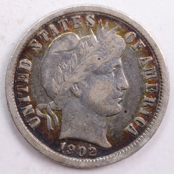 1902 Barber Silver Dime, Very Fine Circulated Coin, Store #DE0490