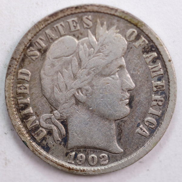 1902 Barber Silver Dime, Very Fine Circulated Coin, Store #DE0489