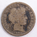1902 Barber Silver Dime, Good Circulated Coin, Store