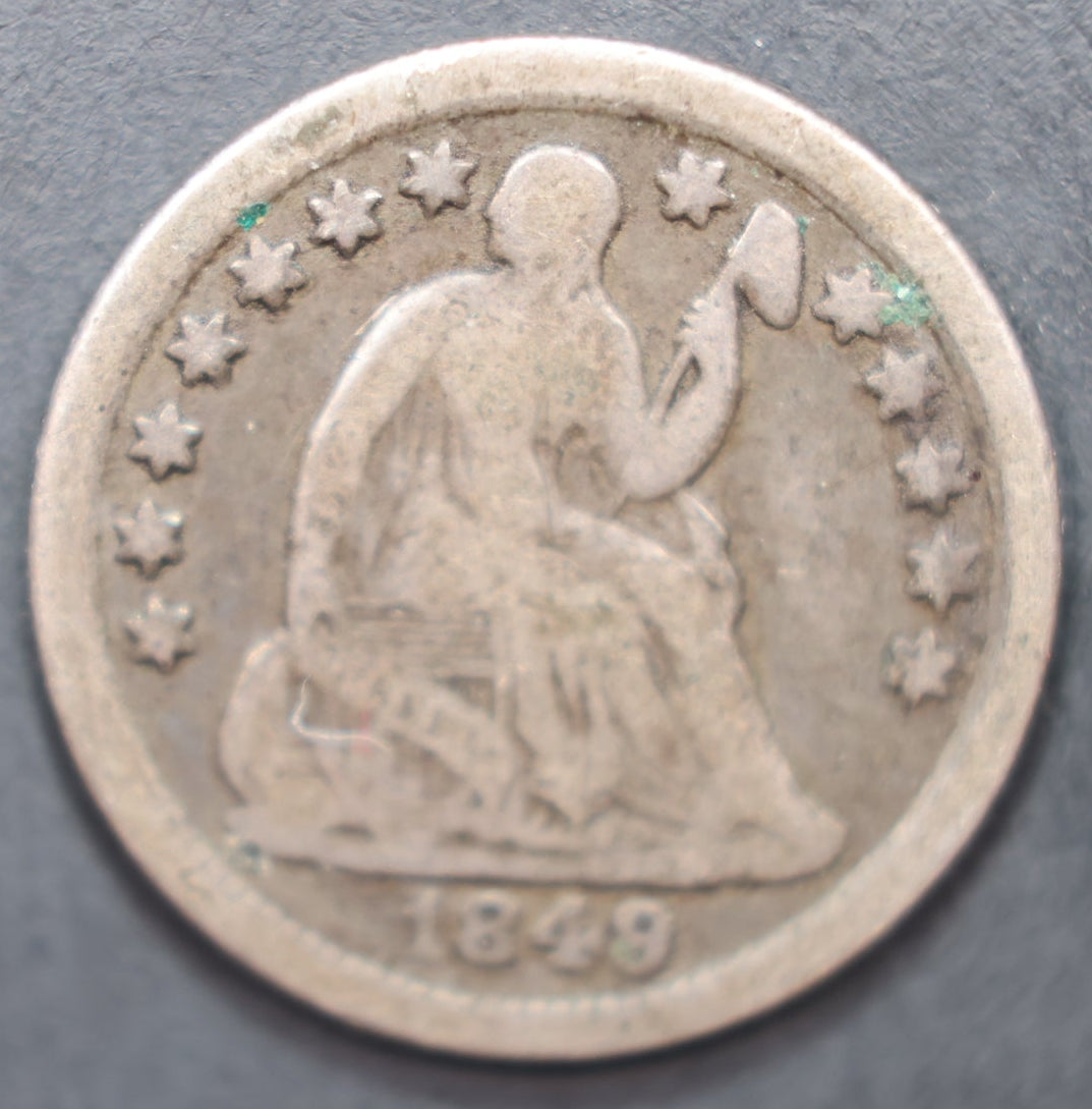 1849-O Seated Liberty Half Dime, "Better DATE, Fine Circulated Coin, Store #HE081.