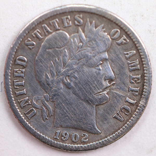 1902-S Barber Silver Dime, Very Fine Circulated Coin, Store #DE0487