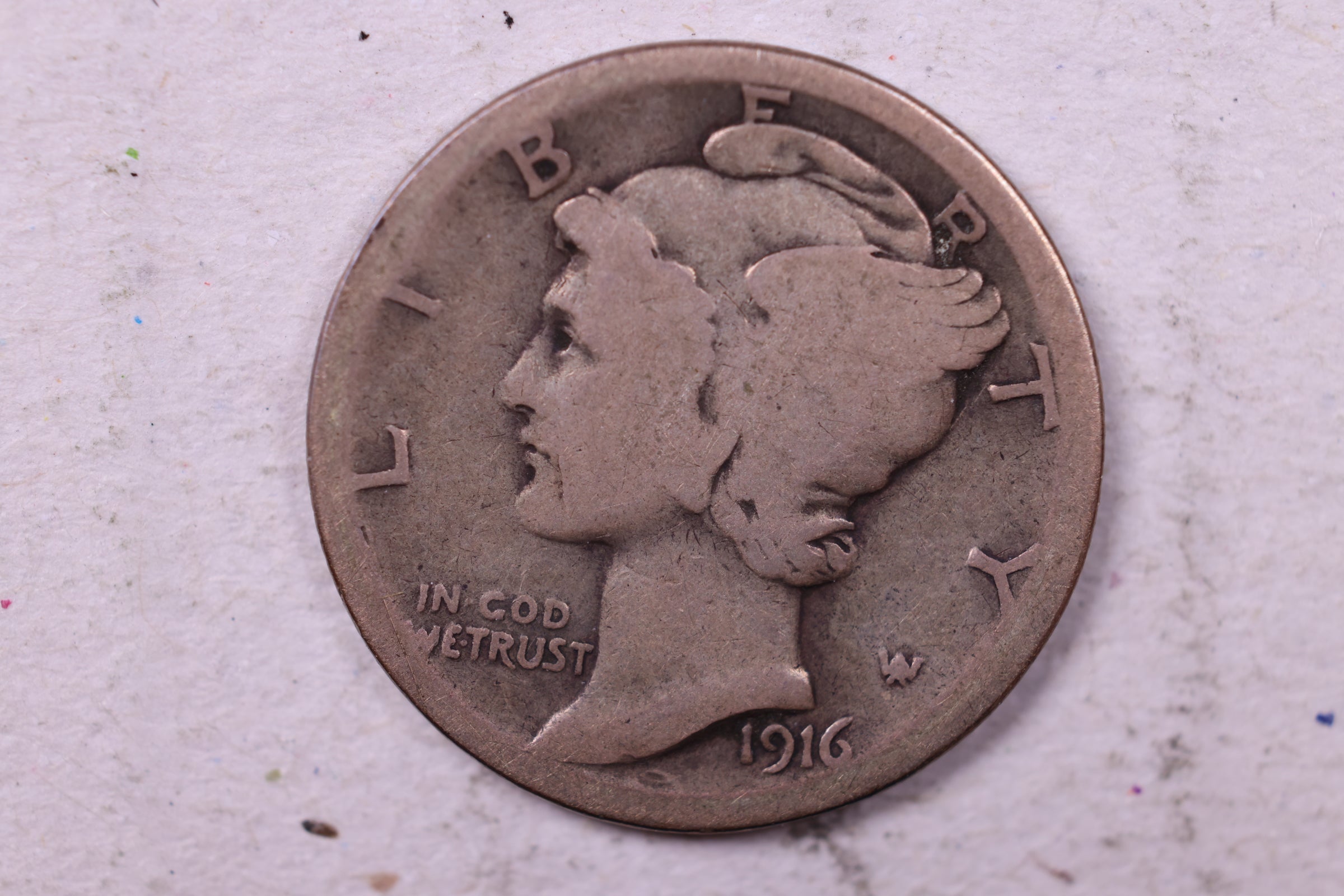 1916-S Mercury Silver Dime., Very Good., Store  #19706